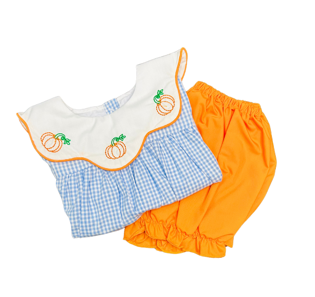 Traditional Pumpkin Scallop Neck Short Set