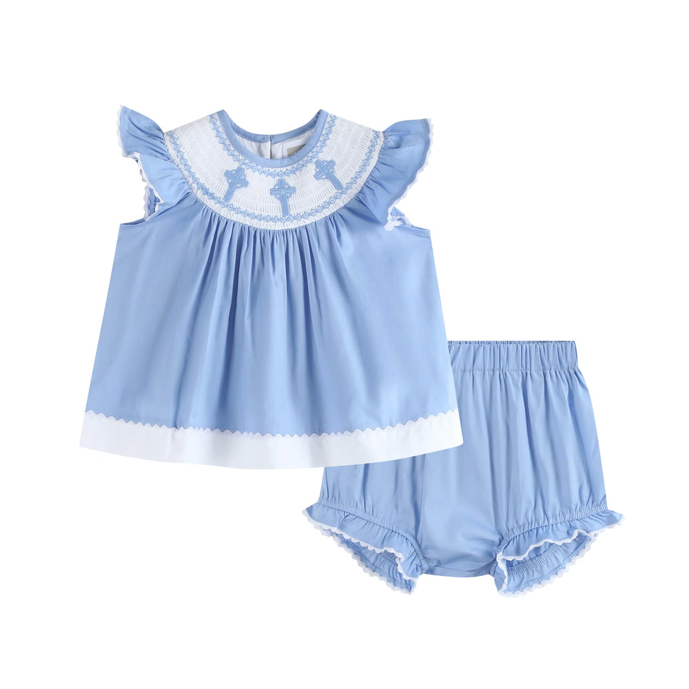 Crosses Smocked Dress & Bloomer Set