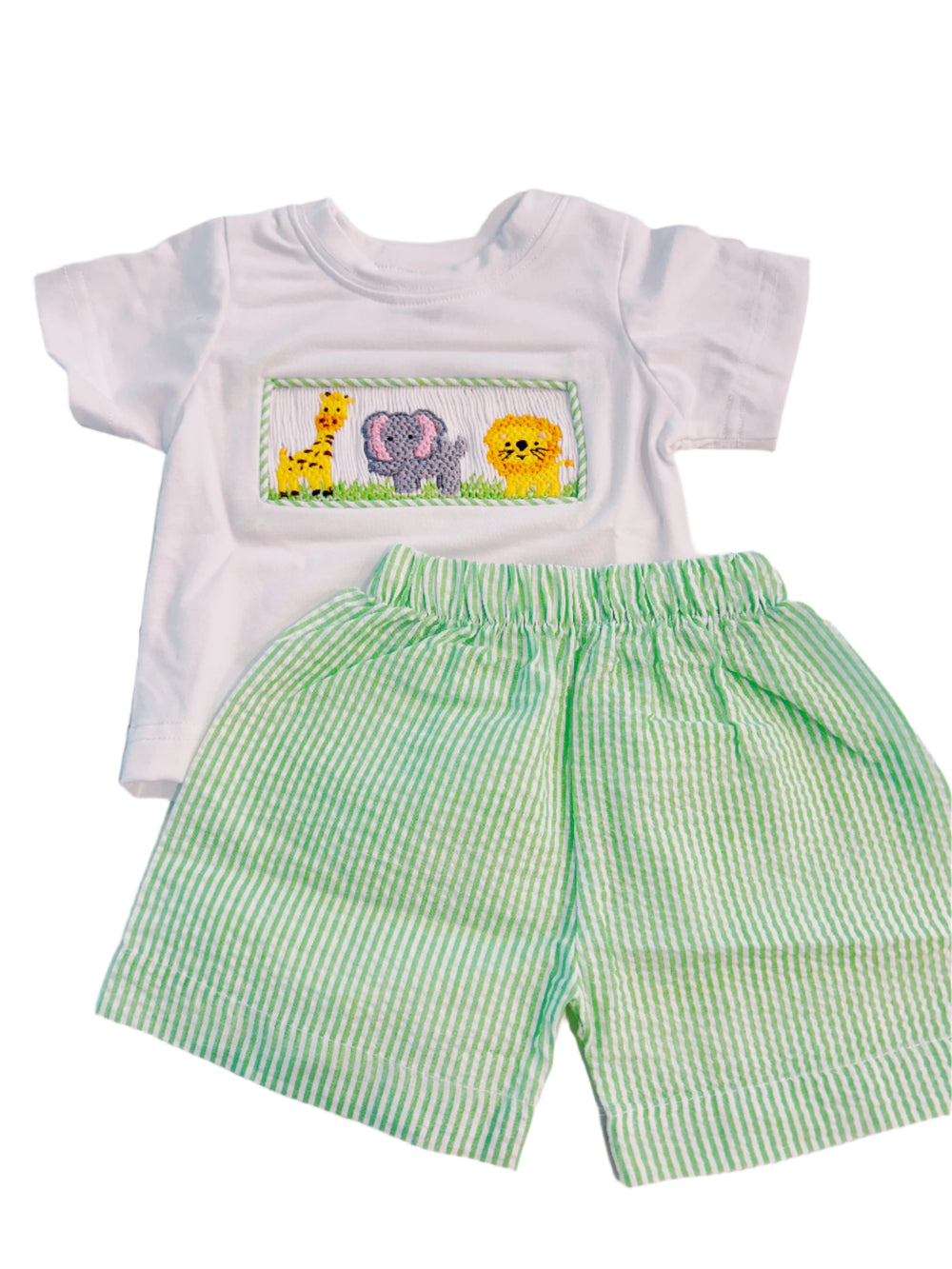 Green Seersucker Zoo Short Set