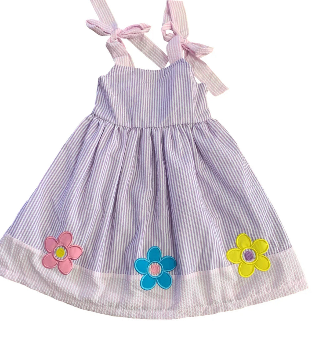 Floral Seersucker Tie Dress
