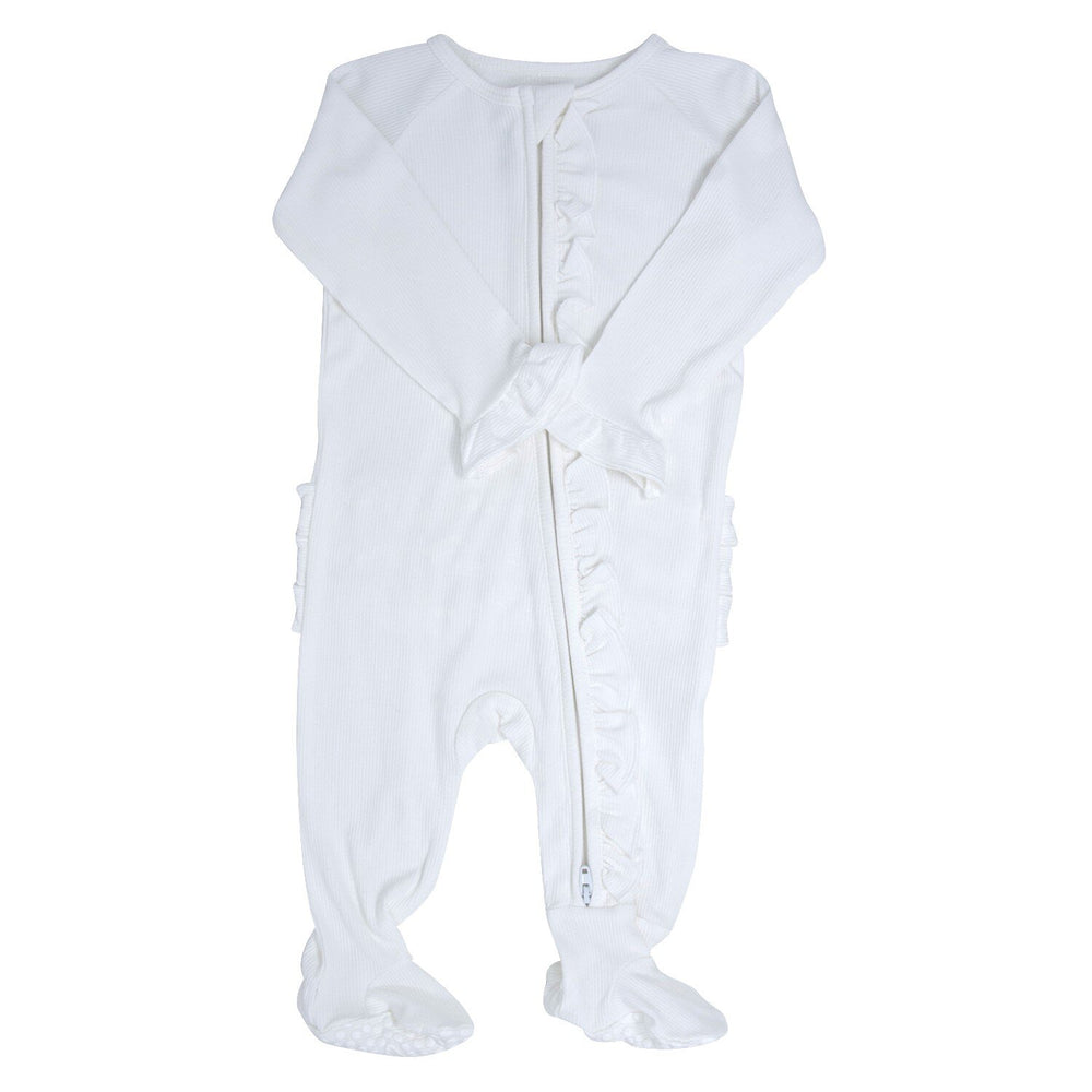 Ruffle Footie- Whispery White